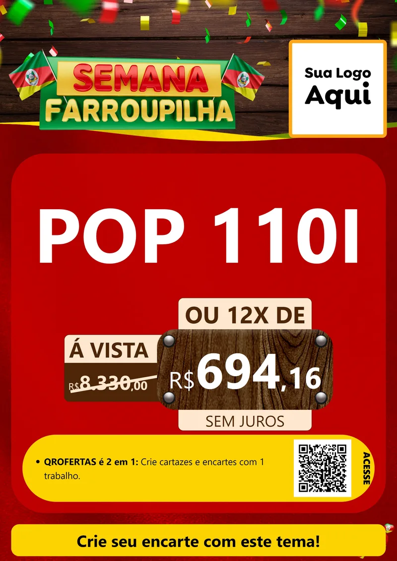 Modelo de Cartaz para Cartaz A4 Vertical com o tema Semana Farroupilha para Concessionaria de Motos