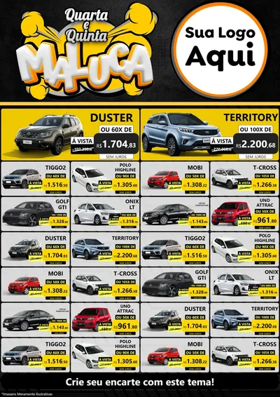 Modelo de Encarte para Encarte A4 Vertical com o tema Quarta e Quinta Maluca para Concessionaria de Carros