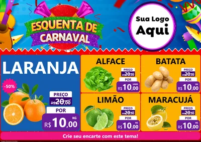 Modelo de Encarte para Encarte A4 Horizontal com o tema Esquenta de Carnaval para Hortifrúti