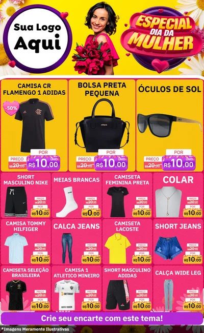 Modelo de Encarte para Encarte Grande com o tema Especial Dia da Mulher para Roupas e acessórios
