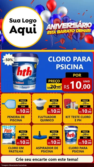 Modelo de Rede Social para Stories com o tema Aniversário para Produtos para Piscina
