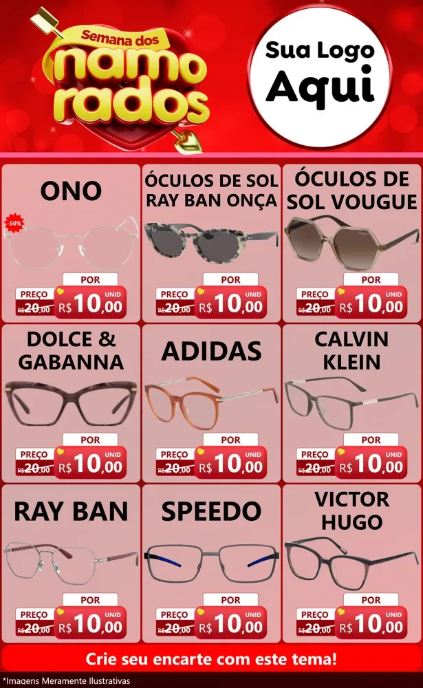 Modelo de Encarte para Encarte Grande com o tema Semana dos namorados para Óticas