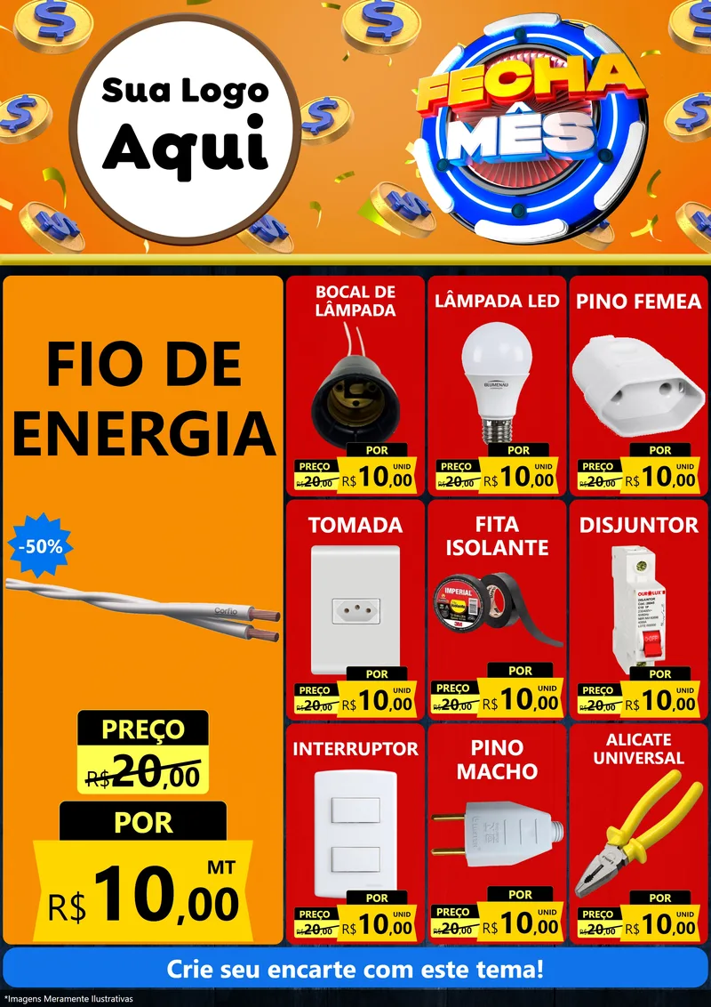 Modelo de Encarte para Encarte A4 Vertical com o tema Fecha Mês para Materiais Elétricos