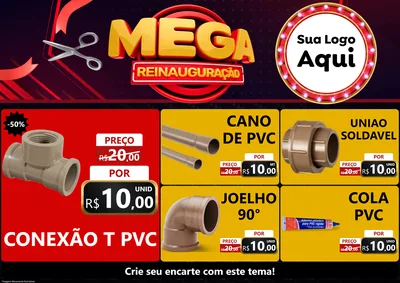 Modelo de Encarte para Encarte A4 Horizontal com o tema Mega Reinauguração para Tubos e conexões