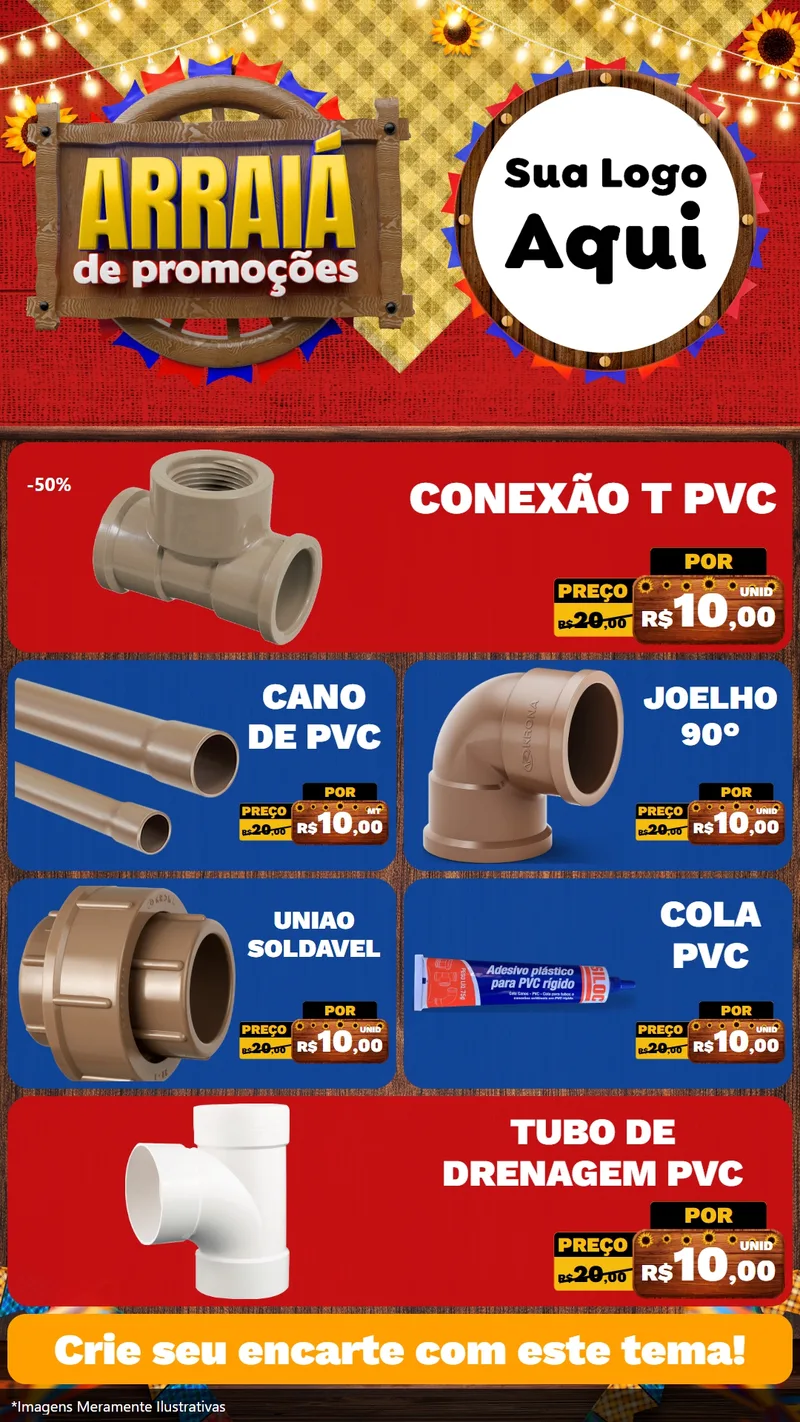 Modelo de TV para TV Vertical com o tema Arraiá de Promoções para Tubos e conexões