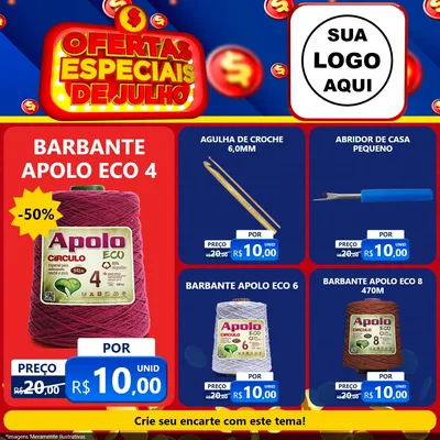 Modelo de Rede Social para Feed Facebook com o tema Ofertas Especiais de Julho para Armarinho e Aviamentos
