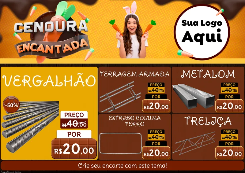 Modelo de Encarte para Encarte A4 Horizontal com o tema Cenoura Encantada - Páscoa para Ferragens