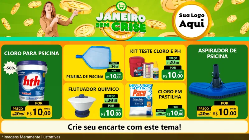 Modelo de TV para TV Horizontal com o tema Janeiro Sem Crise para Produtos para Piscina