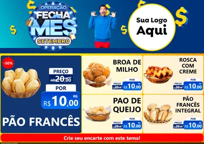 Modelo de Encarte para Encarte A4 Horizontal com o tema Operação Fecha Mês Setembro para Padaria