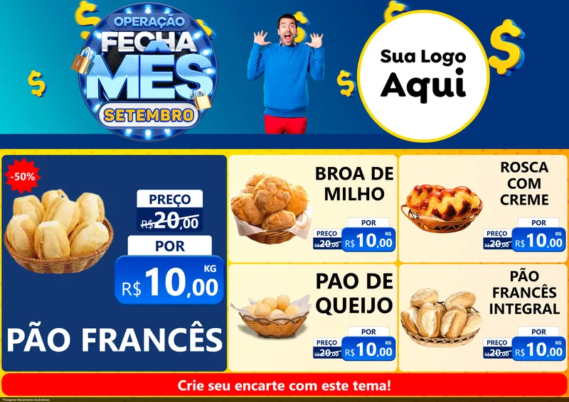 Modelo de Encarte para Encarte A4 Horizontal com o tema Operação Fecha Mês Setembro para Padaria