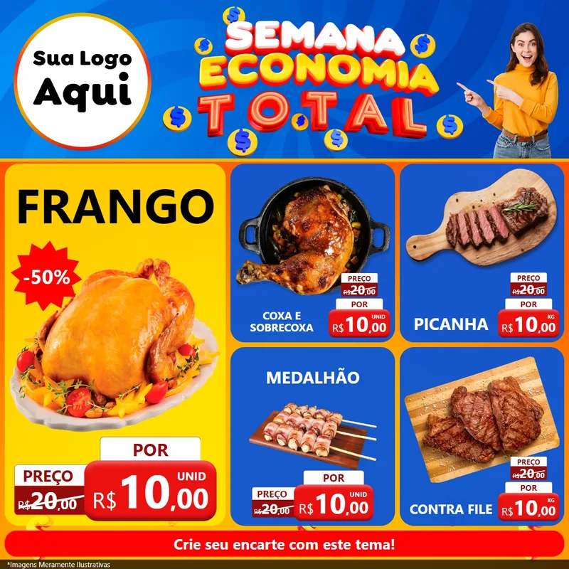Modelo de Rede Social para Feed Facebook com o tema Semana Economia Total para Assados