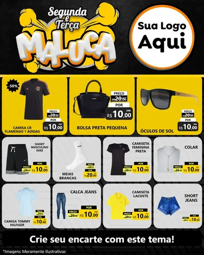 Modelo de Rede Social para Feed Instagram com o tema Segunda e Terça Maluca para Roupas e acessórios