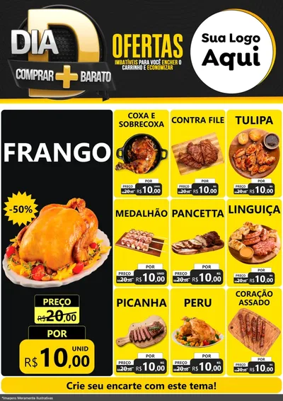 Modelo de Encarte para Encarte A4 Vertical com o tema Dia D Mais Economia para Assados