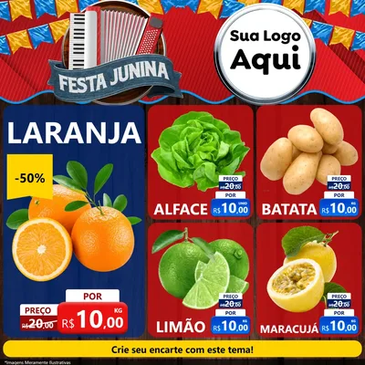 Modelo de Rede Social para Feed Facebook com o tema Festa Junina para Hortifrúti