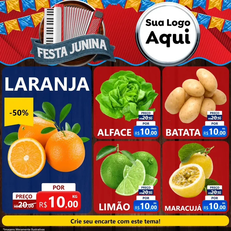 Modelo de Rede Social para Feed Facebook com o tema Festa Junina para Hortifrúti
