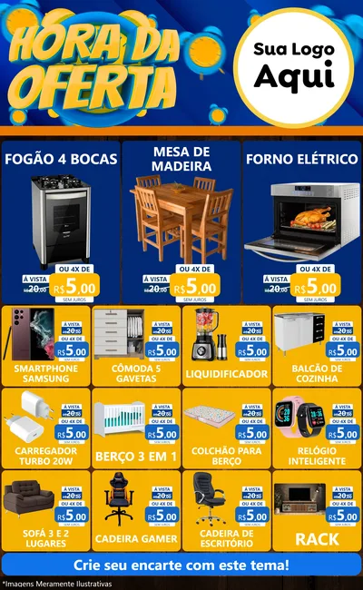 Modelo de Encarte para Encarte Grande com o tema Hora da Oferta para Móveis e Eletro