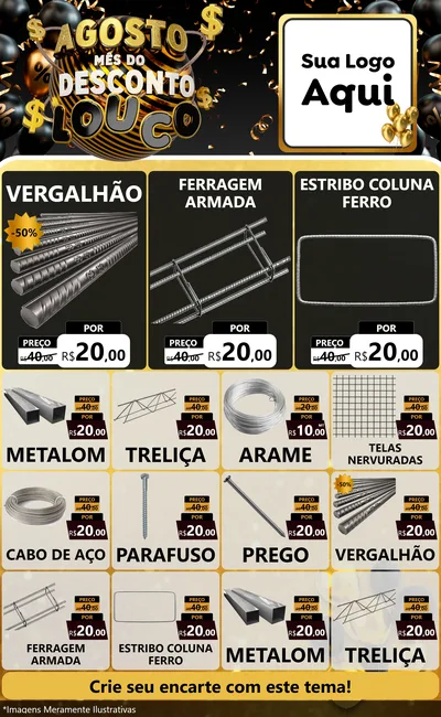 Modelo de Encarte para Encarte Grande com o tema Agosto Mês do Desconto Louco para Ferragens
