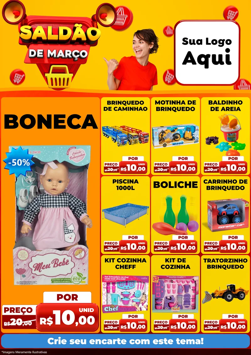 Modelo de Encarte para Encarte A4 Vertical com o tema Saldão de Março para Brinquedos