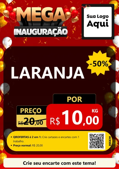 Modelo de Cartaz para Cartaz A4 Vertical com o tema Mega Inauguração para Hortifrúti