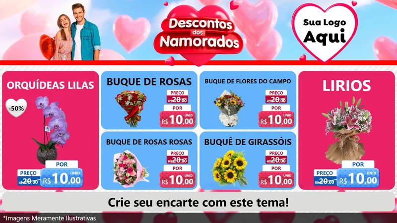 Modelo de TV para TV Horizontal com o tema Descontos dos Namorados para Floricultura e jardim
