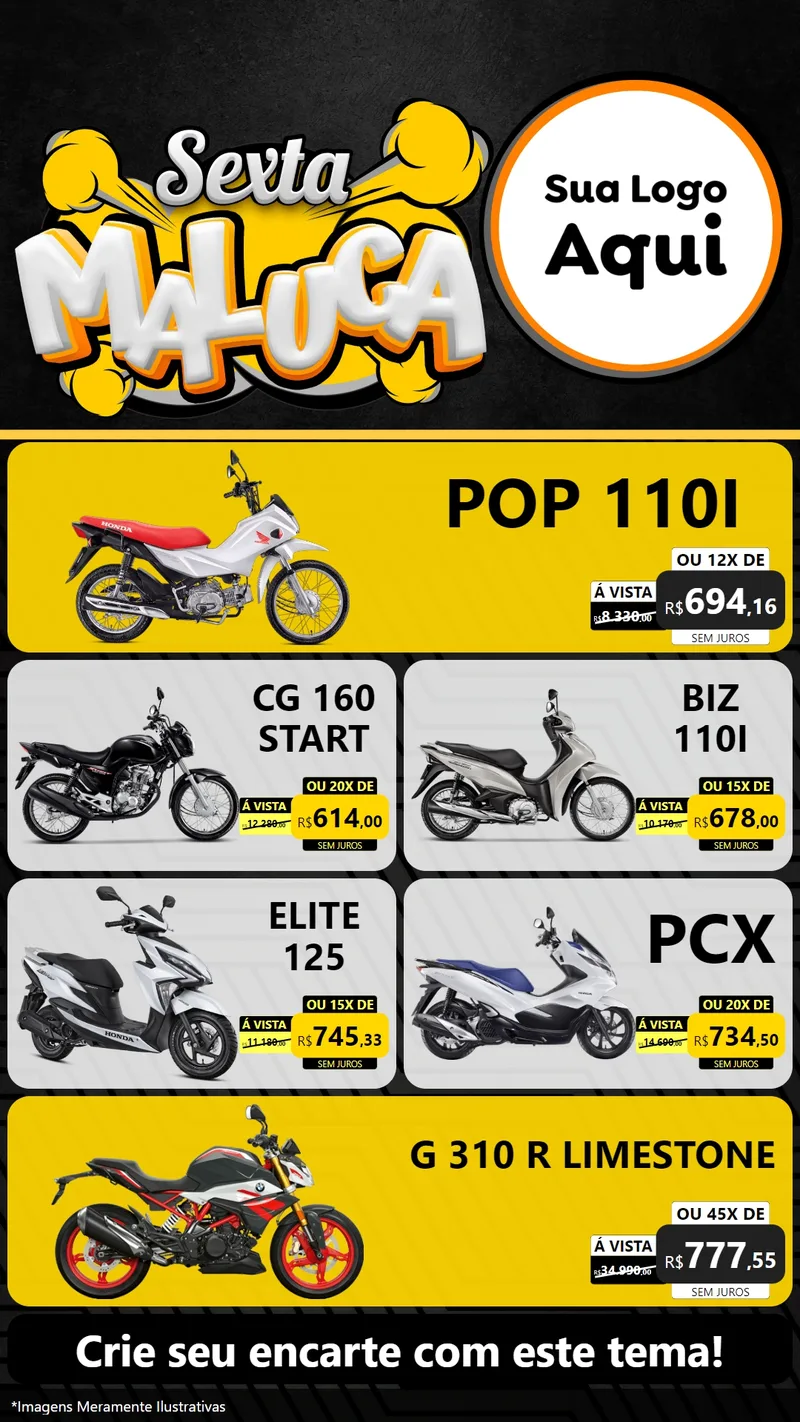 Modelo de TV para TV Vertical com o tema Sexta Maluca para Concessionaria de Motos