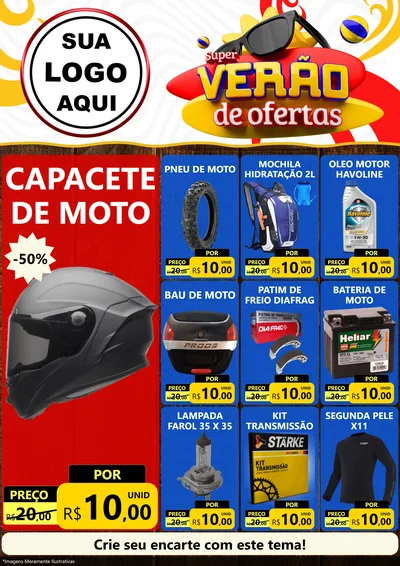 Modelo de Encarte para Encarte A4 Vertical com o tema Super Verão de Ofertas para Moto peças