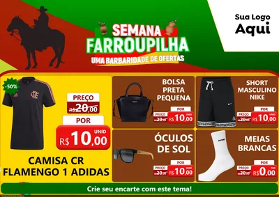 Modelo de Encarte para Encarte A4 Horizontal com o tema Semana Farroupilha - Uma Barbaridade de Ofertas para Roupas e acessórios