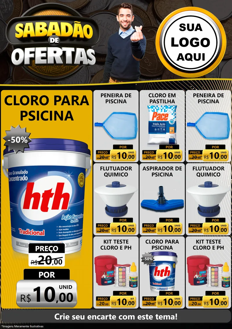 Modelo de Encarte para Encarte A4 Vertical com o tema Sabadão de Ofertas para Produtos para Piscina
