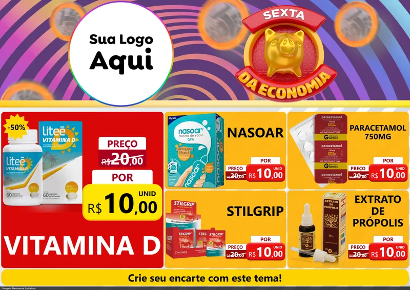 Modelo de Encarte para Encarte A4 Horizontal com o tema Sexta da Economia para Farmácia