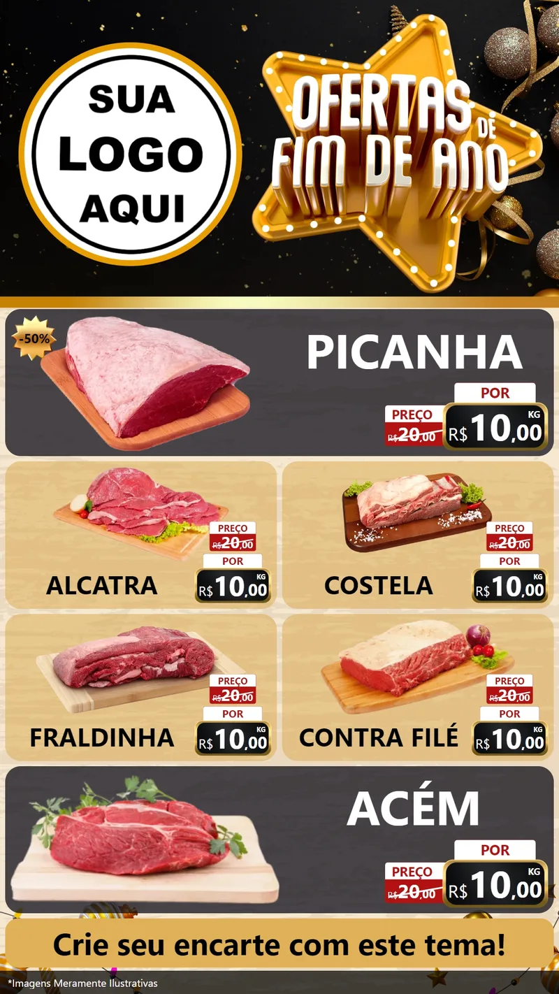 Modelo de TV para TV Vertical com o tema Ofertas de Fim de Ano para Açougue