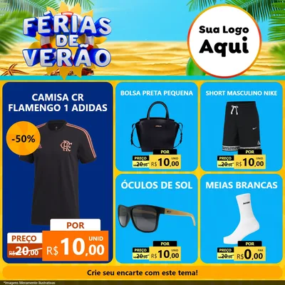 Modelo de Rede Social para Feed Facebook com o tema Férias de Verão para Roupas e acessórios