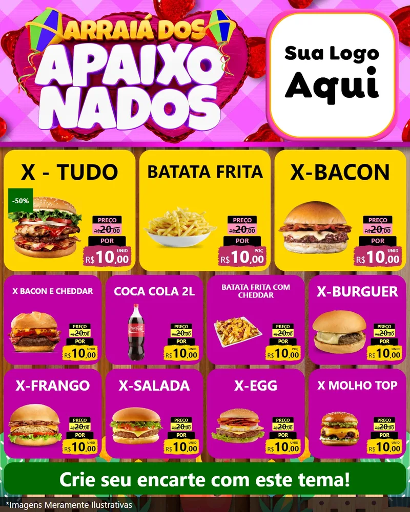 Modelo de Rede Social para Feed Instagram com o tema Arraiá dos Apaixonados para Hamburgueria