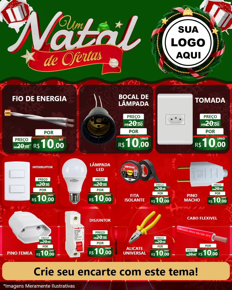 Modelo de Rede Social para Feed Instagram com o tema Um Natal de Ofertas para Materiais Elétricos
