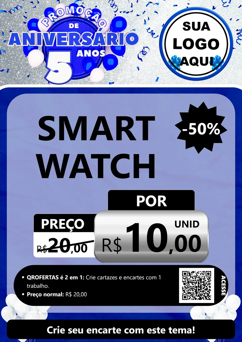 Modelo de Cartaz para Cartaz A4 Vertical com o tema Promoção de Aniversário - 5 Anos para Informática