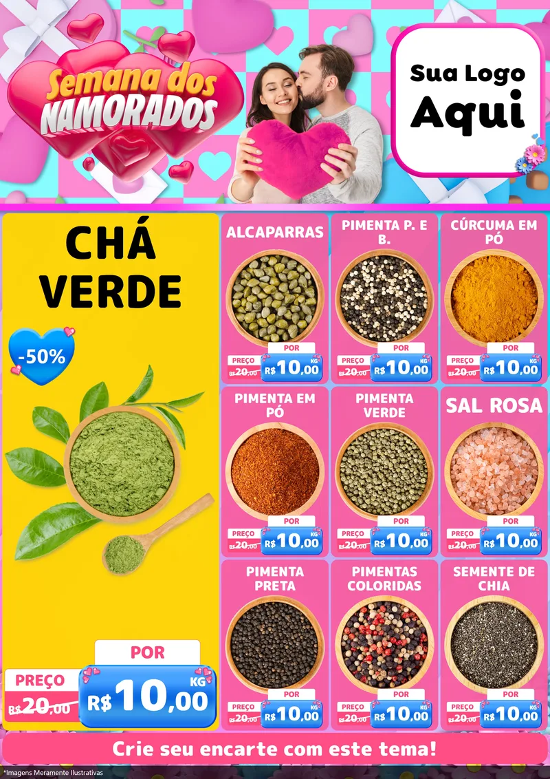 Modelo de Encarte para Encarte A4 Vertical com o tema Semana dos Namorados para Produtos Naturais