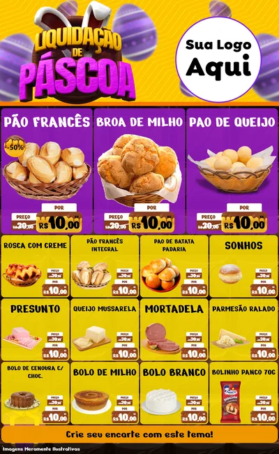 Modelo de Encarte para Encarte Grande com o tema Liquidação de Páscoa para Padaria