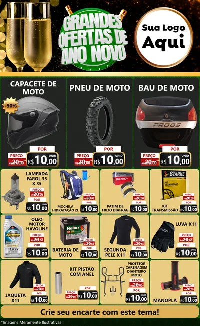 Modelo de Encarte para Encarte Grande com o tema Grandes Ofertas de Ano Novo para Moto peças