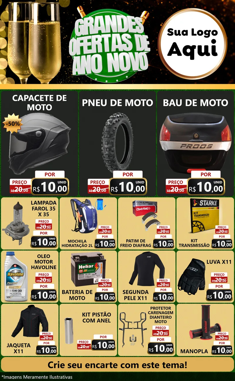 Modelo de Encarte para Encarte Grande com o tema Grandes Ofertas de Ano Novo para Moto peças