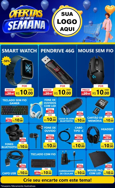 Modelo de Encarte para Encarte Grande com o tema Ofertas de Fim de Semana para Informática