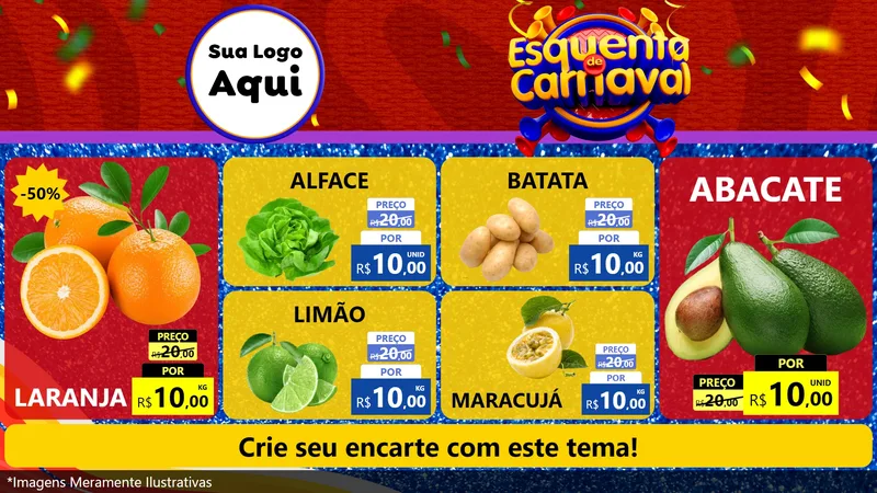 Modelo de TV para TV Horizontal com o tema Esquenta de Carnaval para Hortifrúti
