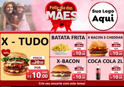 Modelo de Encarte para Encarte A4 Horizontal com o tema Feliz Dia Das Mães para Hamburgueria