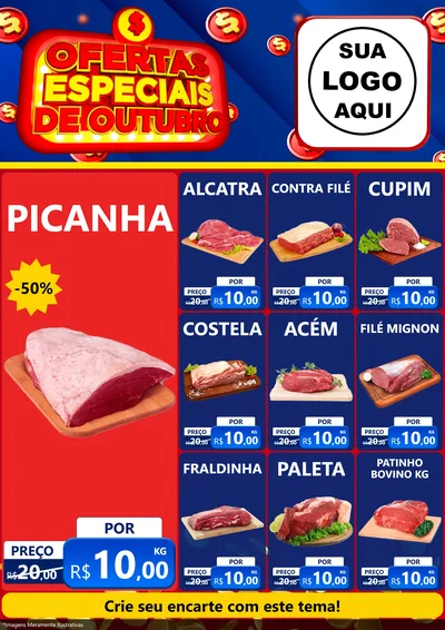 Modelo de Encarte para Encarte A4 Vertical com o tema Ofertas Especiais de Outubro para Açougue