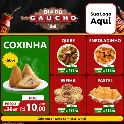 Modelo de Rede Social para Feed Facebook com o tema Dia do Gaúcho para Salgadaria
