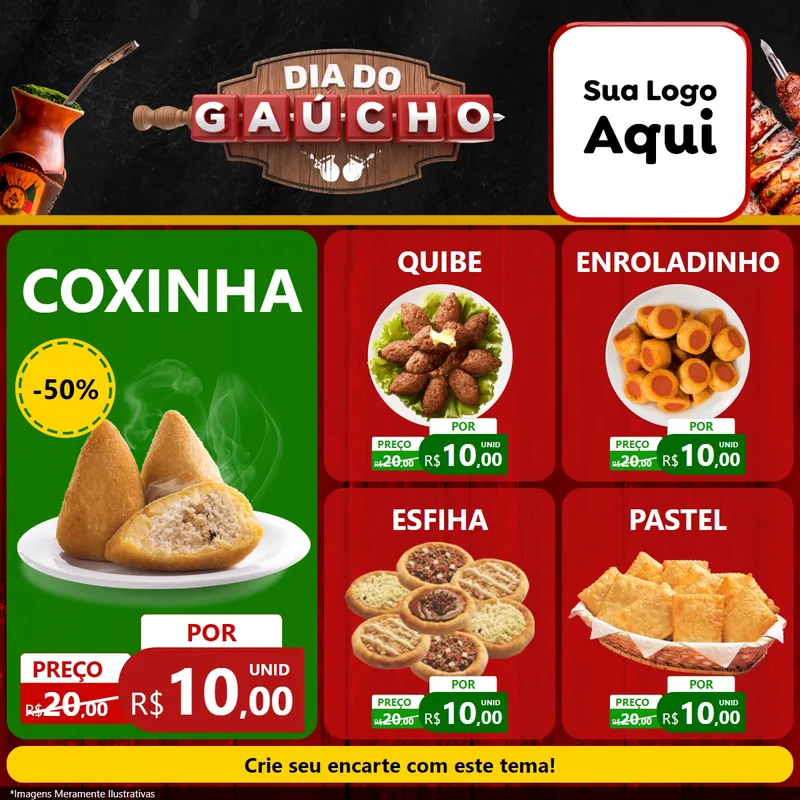 Modelo de Rede Social para Feed Facebook com o tema Dia do Gaúcho para Salgadaria