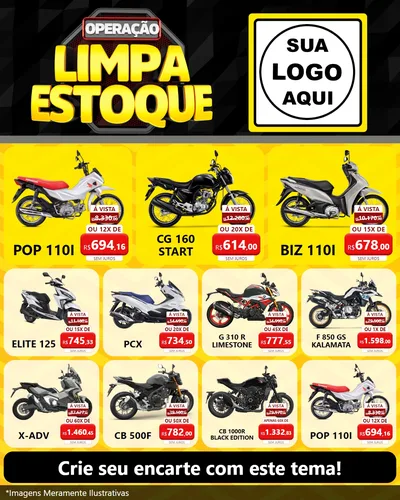Modelo de Rede Social para Feed Instagram com o tema Operação Limpa Estoque para Concessionaria de Motos