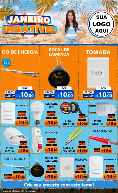 Modelo de Encarte para Encarte Grande com o tema Janeiro Imbatível para Materiais Elétricos
