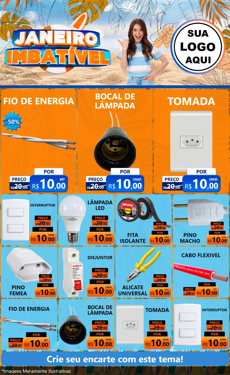 Modelo de Encarte para Encarte Grande com o tema Janeiro Imbatível para Materiais Elétricos