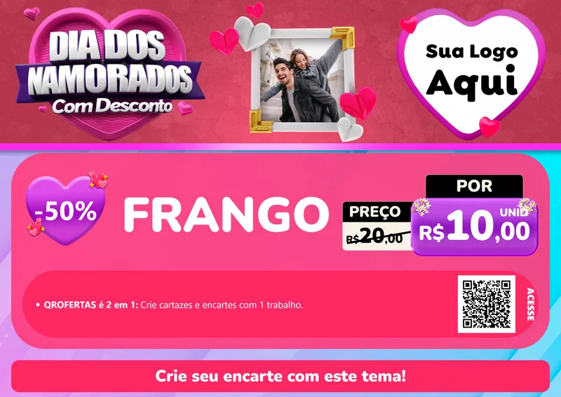 Modelo de Cartaz para Cartaz A4 Horizontal com o tema Dia Dos Namorados Com Desconto para Assados