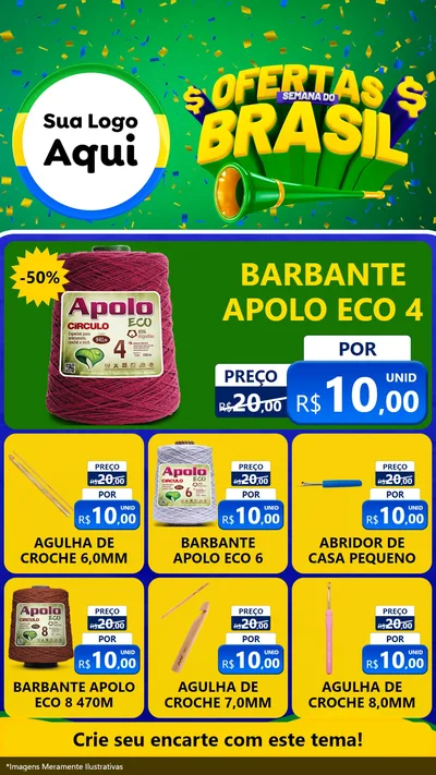 Modelo de Rede Social para Stories com o tema Ofertas Semana do Brasil para Armarinho e Aviamentos