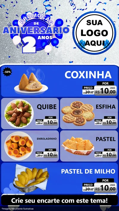 Modelo de TV para TV Vertical com o tema Promoção de Aniversário - 2 Anos para Salgadaria